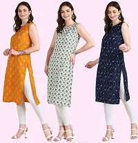 Womens Printed Crepe Sleeveless Kurti For Womens Pack Of 3-thumb1