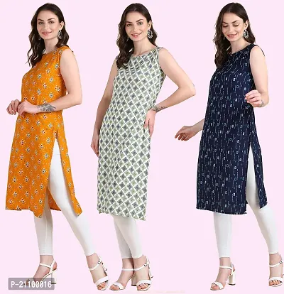 Womens Printed Crepe Sleeveless Kurti For Womens Pack Of 3-thumb2