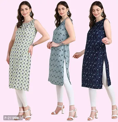 Womens Printed Crepe Sleeveless Kurti For Womens Pack Of 3-thumb2