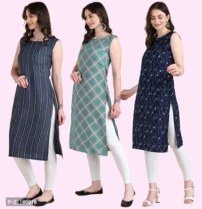 Womens Printed Crepe Sleeveless Kurti For Womens Pack Of 3-thumb2