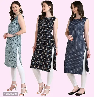 Womens Printed Crepe Sleeveless Kurti For Womens Pack Of 3-thumb2