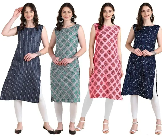 Womens Crepe Sleeveless Kurti For Womens Pack Of 4