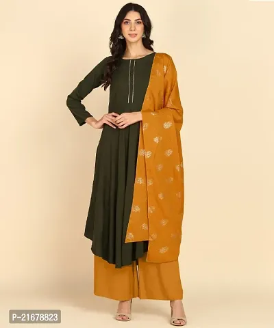 Womens Round kurta With Foil Printed Dupatta Set-thumb0