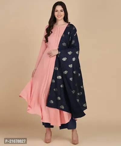 Womens Round kurta With Foil Printed Dupatta Set