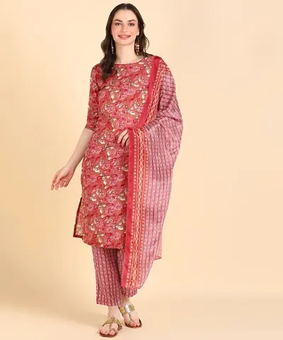 Cotton Printed Kurta Pant With Dupatta Set