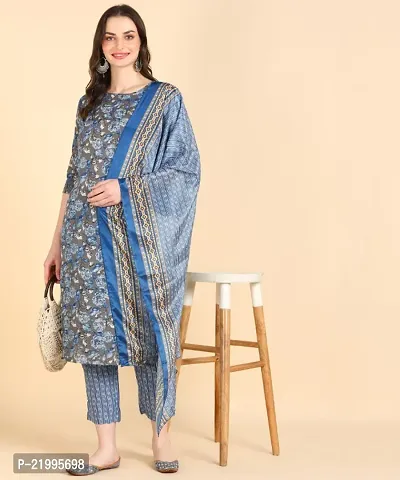 Womens Cotton Printed Kurta Pant With Dupatta Set