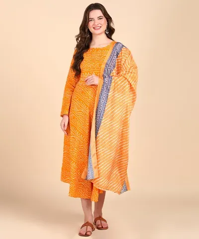 Stylish Cotton Printed Kurta Pant With Dupatta Set