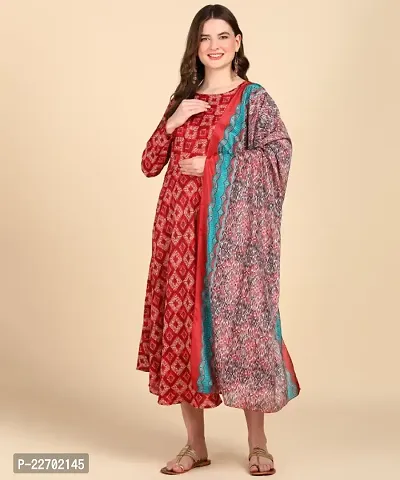 Womens Cotton Printed Anarkali Kurti With Dupatta-thumb0