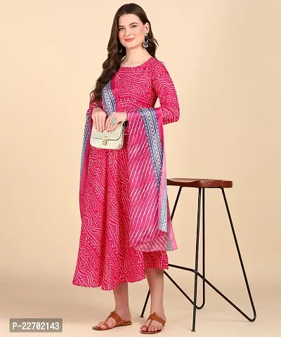 Womens Cotton Printed Anarkali Kurti With Dupatta-thumb3