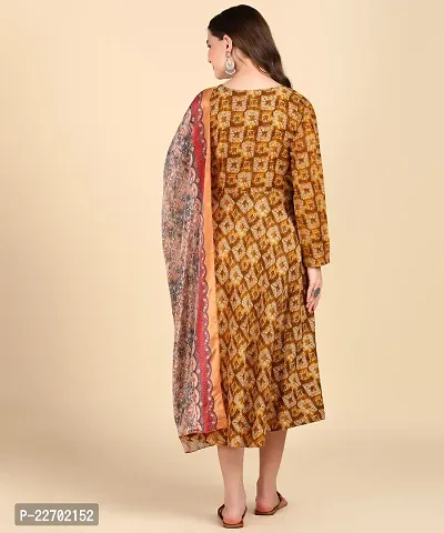 Womens Cotton Printed Anarkali Kurti With Dupatta-thumb2