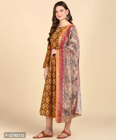 Womens Cotton Printed Anarkali Kurti With Dupatta-thumb5