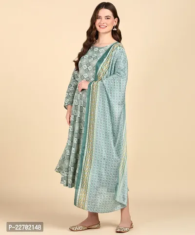 Womens Cotton Printed Anarkali Kurti With Dupatta-thumb2