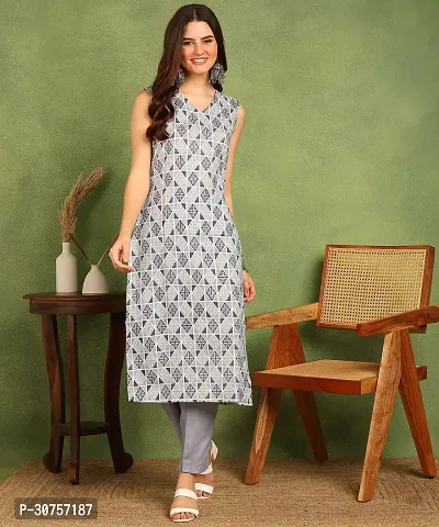 Women Cotton Blend Kurti Pant Set