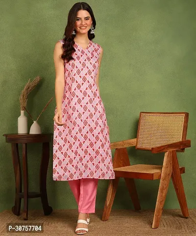 Women Cotton Blend Kurti Pant Set-thumb0