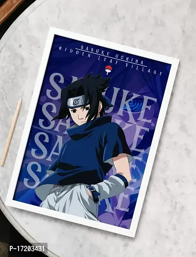 SINCE 7 STORE Naruto Sasuke Uchiha Anime Framed Poster (8x12 Inches) For Gifting/For Anime fans/For Room Decor (White)-thumb0