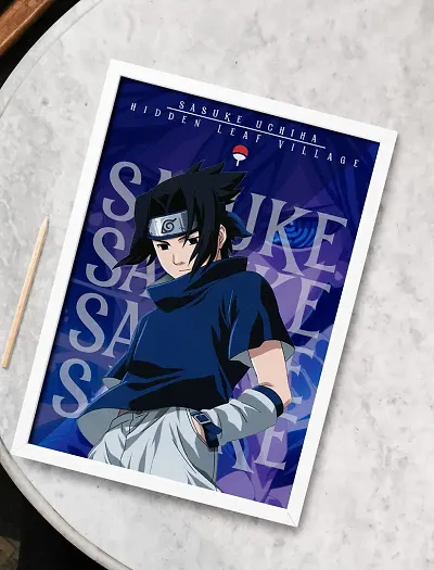 SINCE 7 STORE Naruto Sasuke Uchiha Anime Framed Poster (8x12 Inches) For Gifting/For Anime fans/For Room Decor (White)