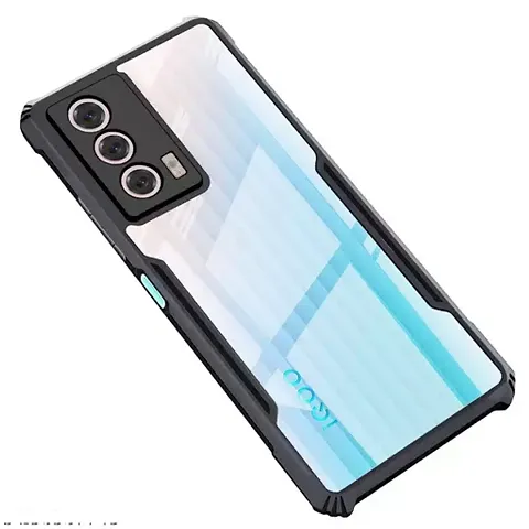CELZO Ultra Thin Shock Proof 4 Sides Protection Clear Transparent Back Cover Case with Black Border for Vivo iQOO Z5 (5G) - (Transparent/Black)
