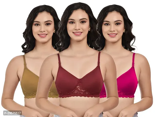 Stylish Multicoloured Cotton Solid Non Padded Bra For Women Pack Of 3-thumb0