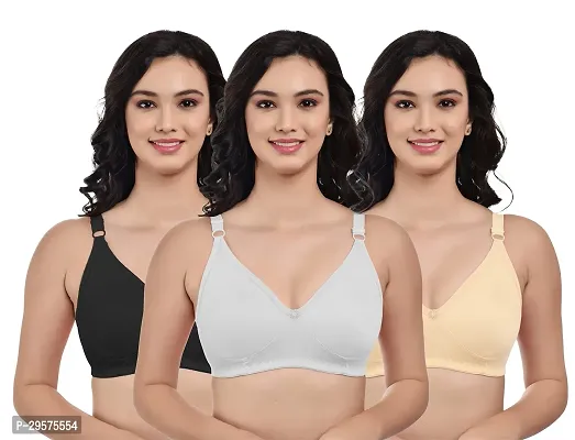 Stylish Multicoloured Cotton Solid Non Padded Bra For Women Pack Of 3-thumb0