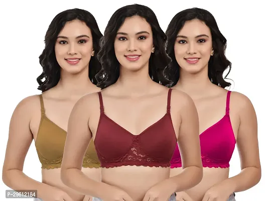 Stylish Multicoloured Cotton Solid Bras For Women Pack Of 3 Pack Of-thumb0