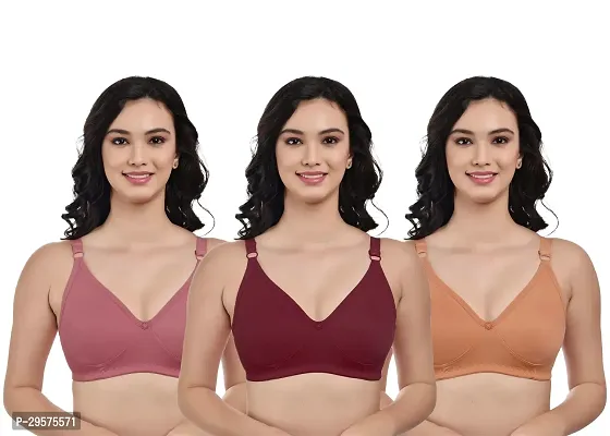 Stylish Multicoloured Cotton Solid Non Padded Bra For Women Pack Of 3-thumb0