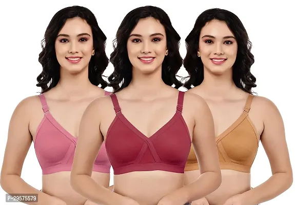 Stylish Multicoloured Hosiery Solid Non Padded Bra For Women Pack Of 3-thumb0