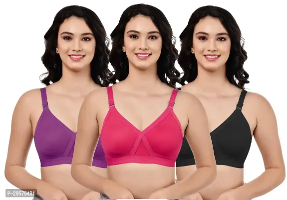 Stylish Multicoloured Hosiery Solid Non Padded Bra For Women Pack Of 3-thumb0