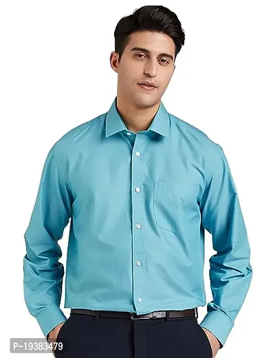 Reliable Turquoise Cotton Solid Long Sleeves Casual Shirts For Men-thumb0