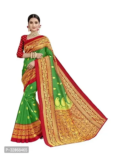 Beautiful Silk Blend Jacquard Saree with Blouse piece For Women-thumb0