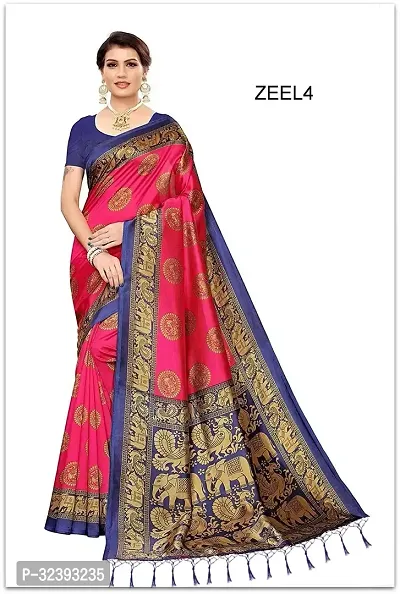 Beautiful Pink Art Silk Printed Saree With Blouse Piece For Women-thumb0