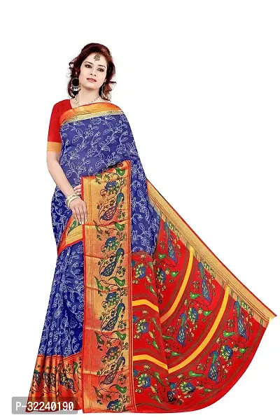 Stylish Blue Chiffon Printed Saree with Blouse piece For Women