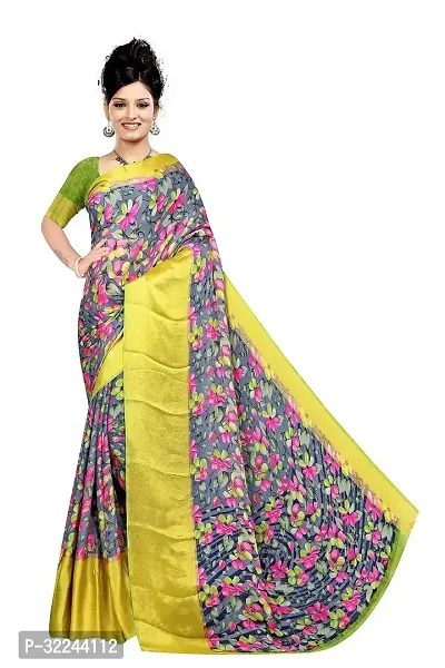 Stylish Yellow Chiffon Printed Saree with Blouse piece For Women