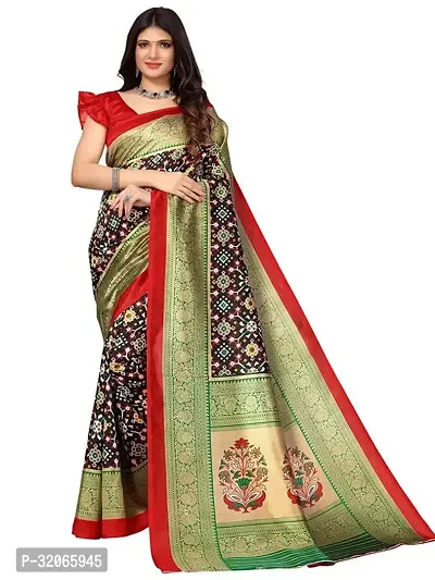 Beautiful Black Art Silk Printed Saree with Blouse Piece For Women