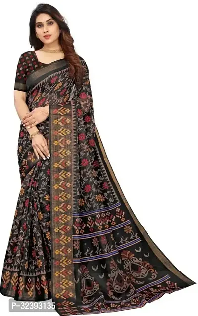 Beautiful Black Art Silk Printed Saree With Blouse Piece For Women