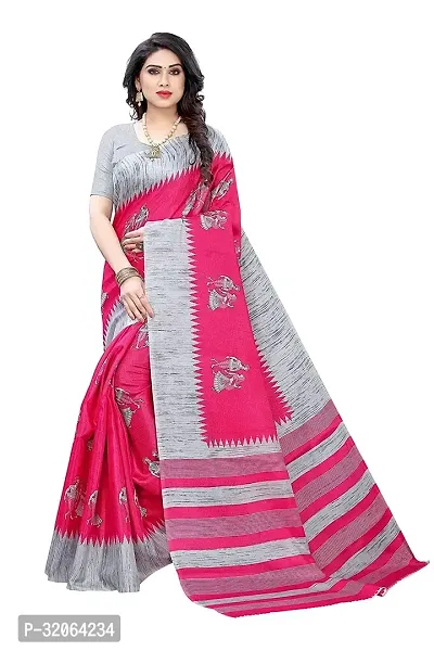 Beautiful Pink Khadi Silk Printed Saree with Blouse Piece For Women-thumb0