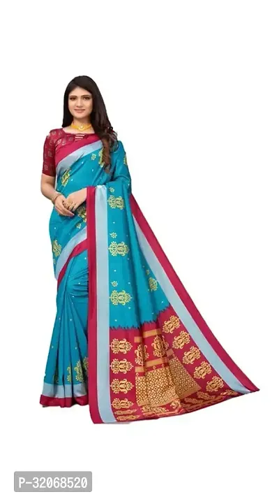 Beautiful Silk Blend Jacquard Saree with Blouse piece For Women-thumb0