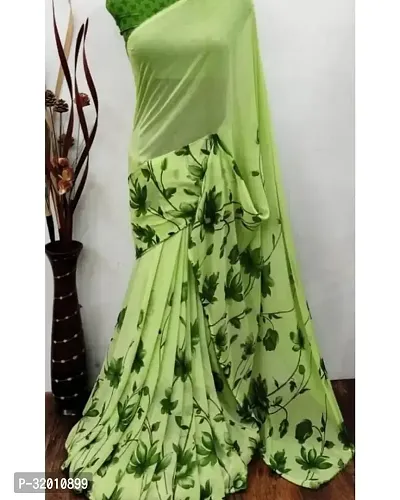 Stylish Green Georgette Applique Saree with Blouse piece For Women-thumb0