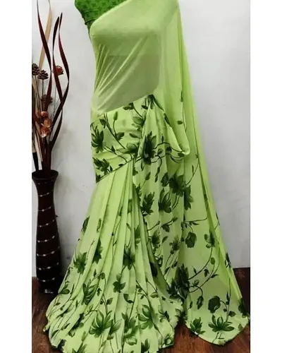 Georgette Printed Crochet Border Sarees with Blouse piece