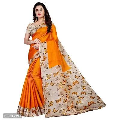 Stylish Orange Khadi Self Pattern Saree with Blouse piece For Women-thumb0