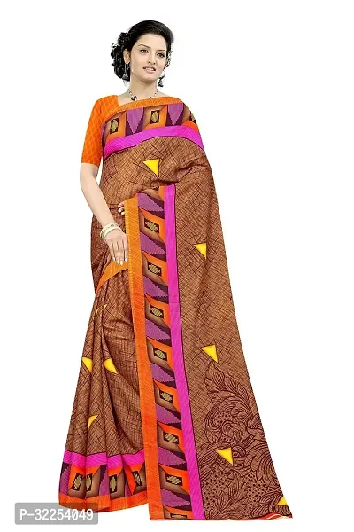 Beautiful Georgette Brown Printed  Saree with Blouse piece For Women-thumb0