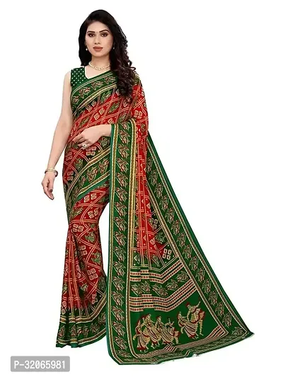 Beautiful Red Art Silk Printed Saree with Blouse Piece For Women-thumb0