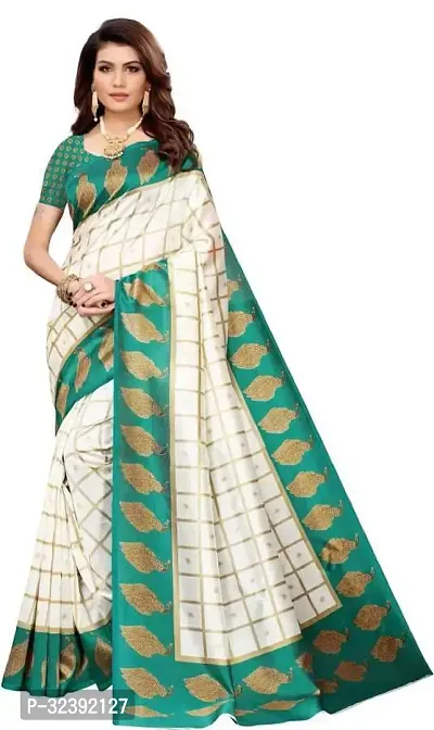 Beautiful White Cotton Silk Checked Saree With Blouse Piece For Women-thumb0