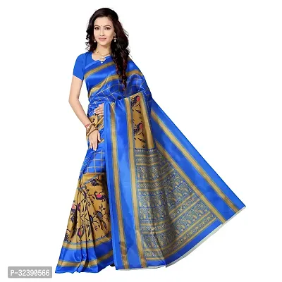 Beautiful Blue Art Silk Printed Saree With Blouse Piece For Women-thumb0