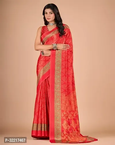 Stylish Red Crepe Printed Saree with Blouse piece For Women-thumb0