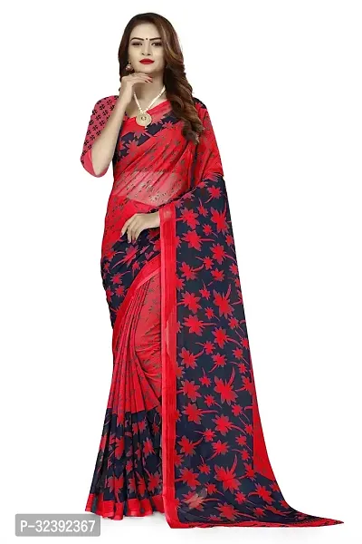 Stylish Red Self Pattern Saree With Blouse Piece For Women-thumb0