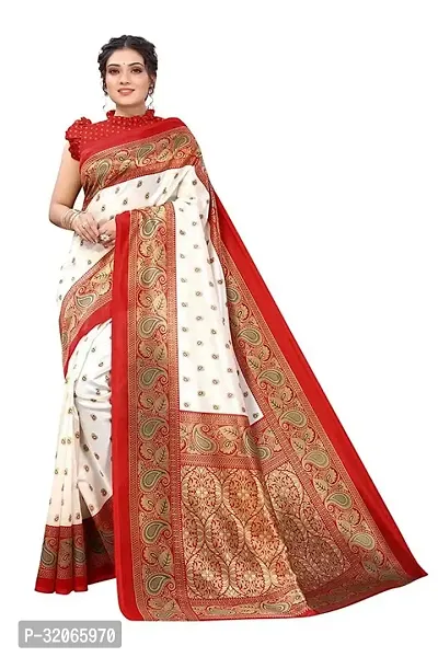 Beautiful White Art Silk Printed Saree with Blouse Piece For Women