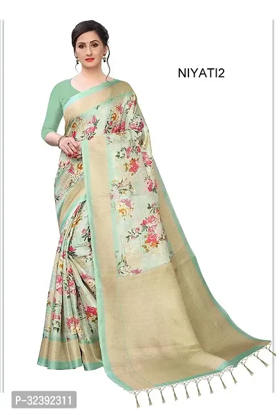 Stylish Green Self Pattern Saree With Blouse Piece For Women-thumb0