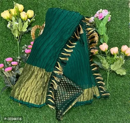 Stylish Green Chiffon Printed Saree with Blouse piece For Women-thumb0