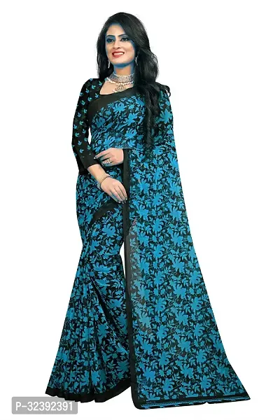 Stylish Blue Self Pattern Saree With Blouse Piece For Women-thumb0