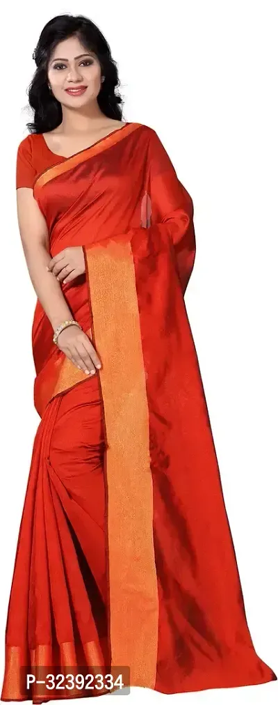 Stylish Orange Self Pattern Saree With Blouse Piece For Women-thumb0